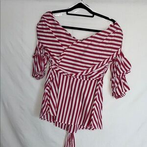 Eloquii Red and White Striped Blouse